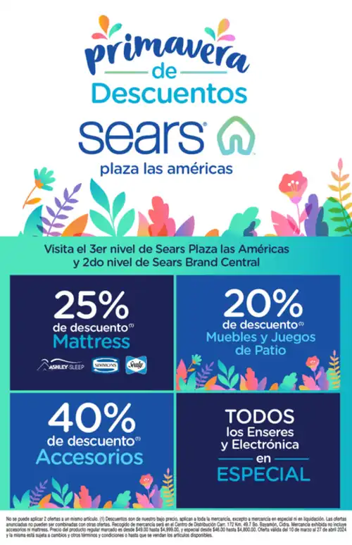 Especiales de Sears PLA de esta semana hasta el 27 de abril 2024